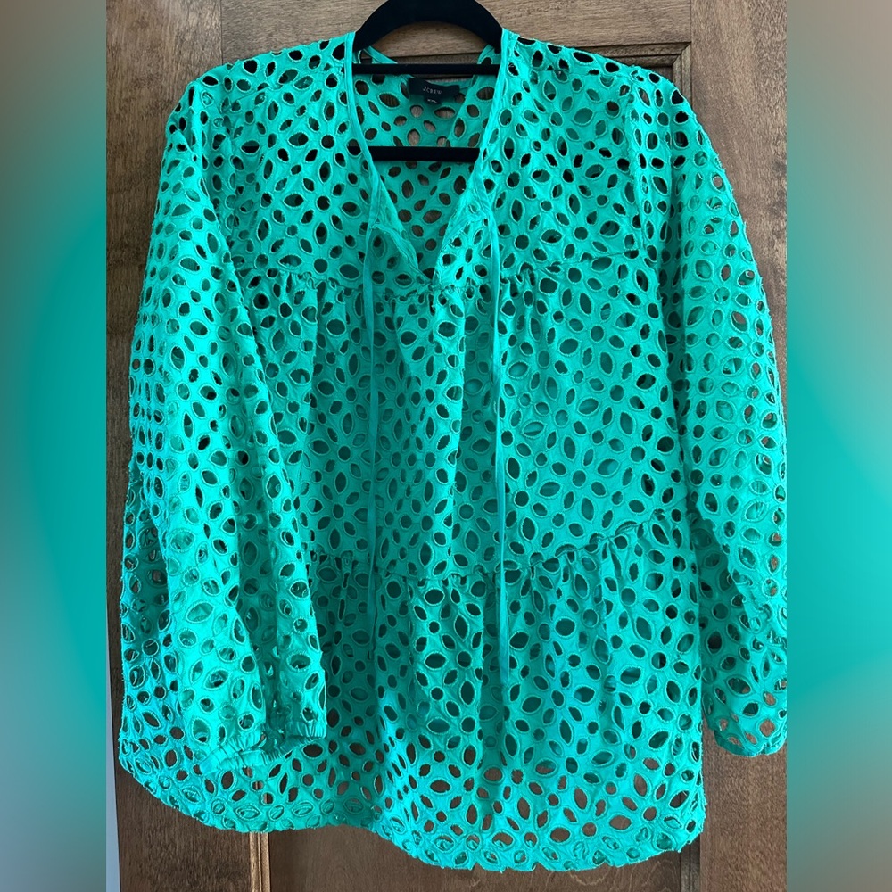 J. Crew XXL green eyelet top with camisole